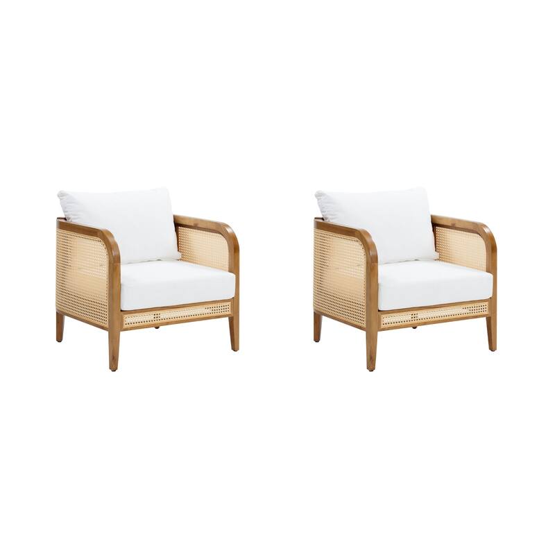 Twila Bohemian Outdoor Upholstered Rattan Patio Seating with Solid Wood Frame