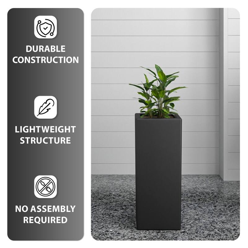 Terra Modern Tall Square in Fiberstone and MGO Clay Planter With Drainage Holes Durable Indoor Outdoor Decorative Plant Pot
