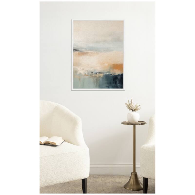 Kate and Laurel Blue Beach Ocean Coastal Abstract 3 by The Creative Bunch Studio Framed Canvas Wall Art Print