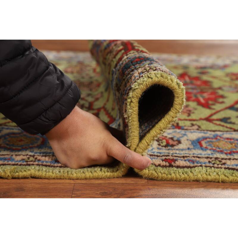 Hand Knotted Oriental 100% Wool Carpet Transitional Floral Green Oushak Area Rug - 4' 11'' X 3' 1''