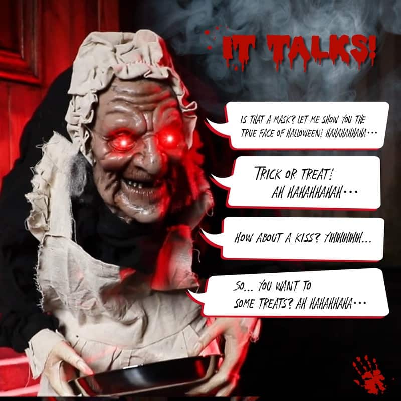 5FT Grandma Halloween Animatronics Talking Outdoor Decorations With Voice Control
