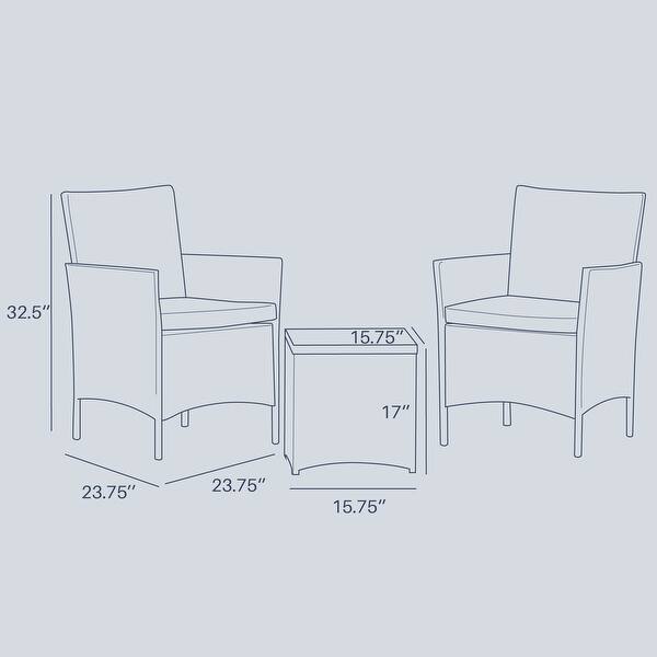 BELLEZE 3Pcs Patio Wicker Furniture Set 2 Chairs 1 Glass Table, Brown