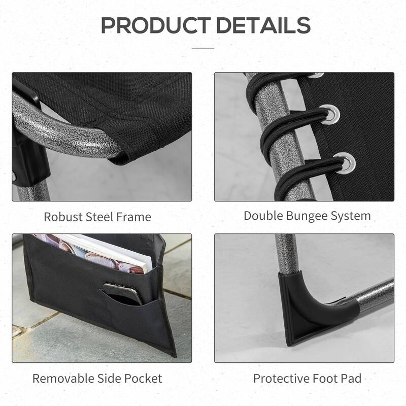 Sunbed Upholstered Folding Recliner with Headrest and Side Pockets