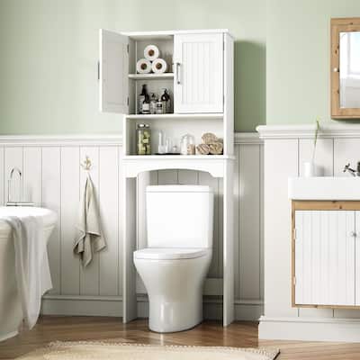 Toilet Storage Cabinet with Double Doors and Open Shelf
