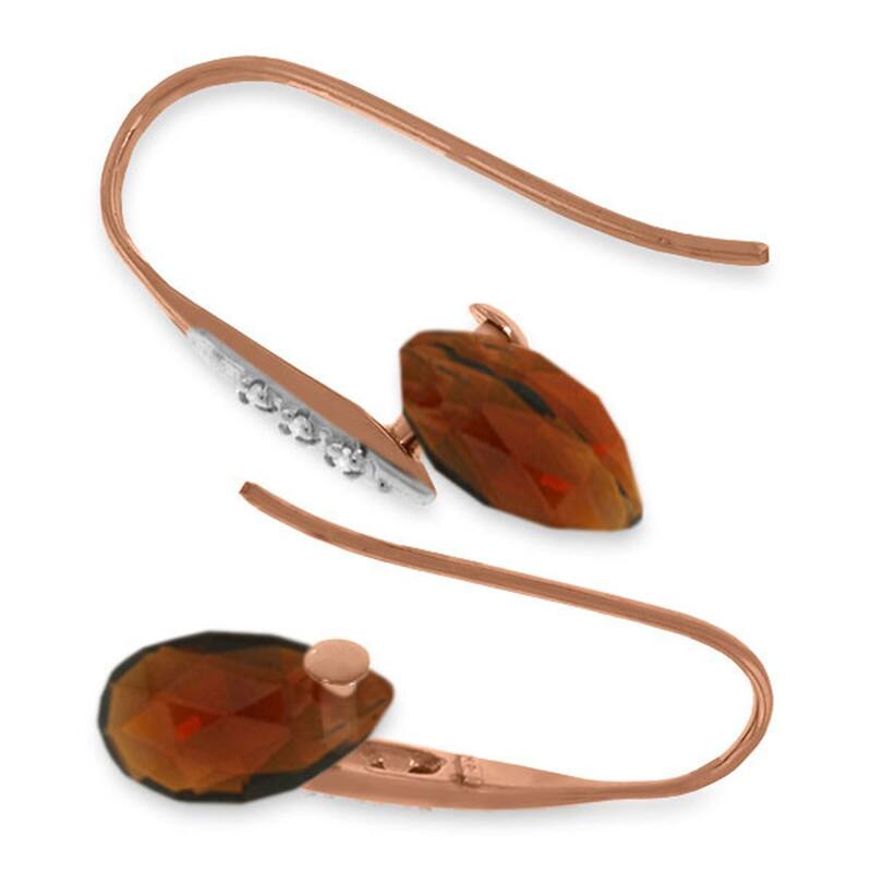 14K Solid Gold Fish Hook Earrings w/ Diamonds & Briolette Garnets