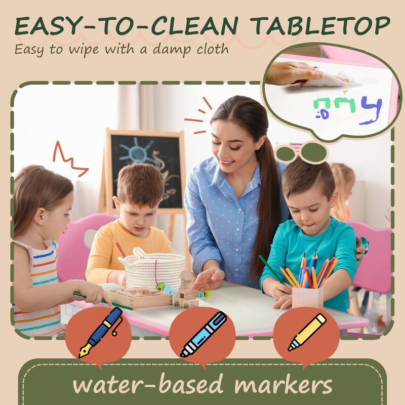 Qaba Kids Table and Chair Set with 4 Chairs, Adjustable Height, Easy to Clean Table Surface, for 1.5 - 5 Years Old
