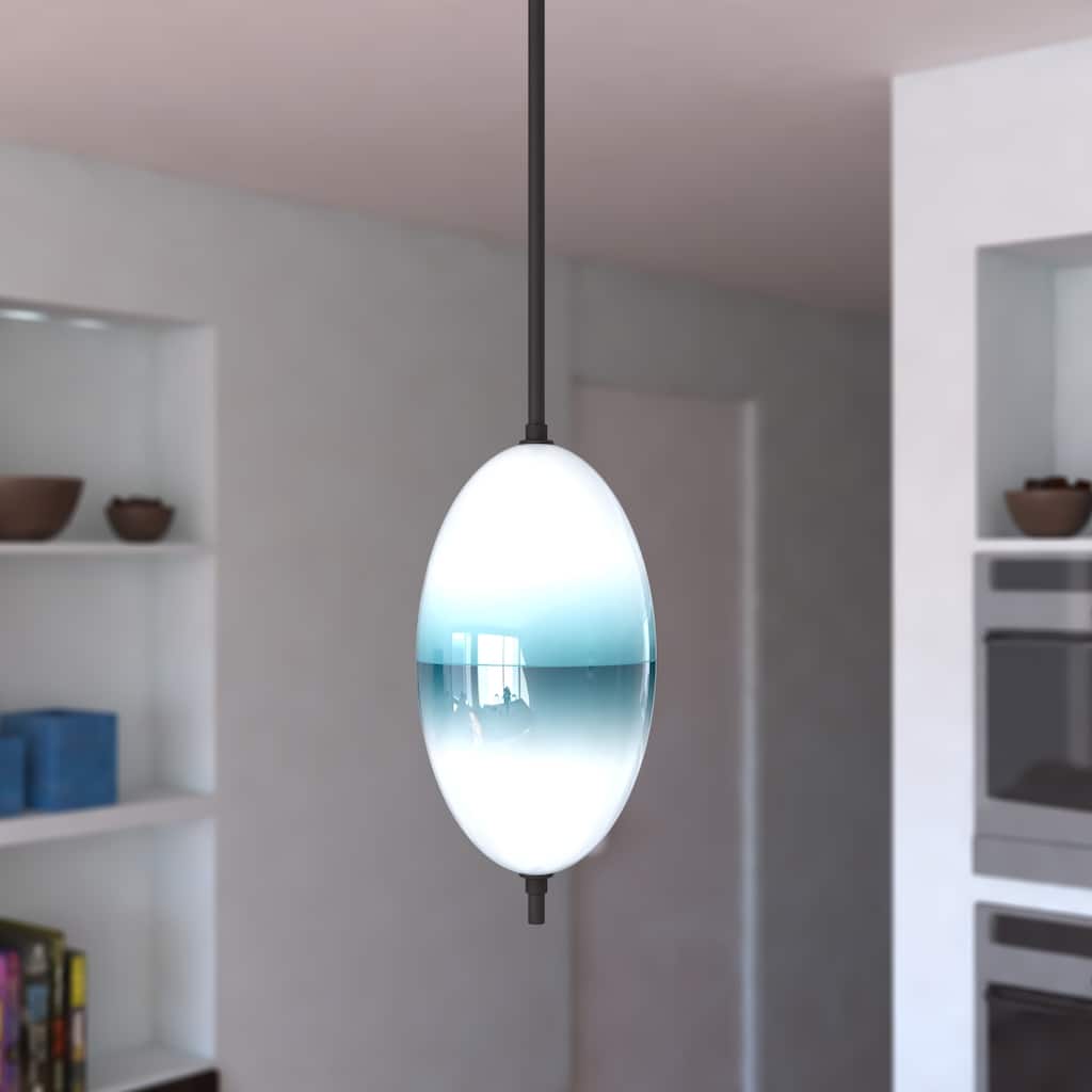 Somerset LED Bronze Mini Pendant Ceiling Light Blue and White Glass