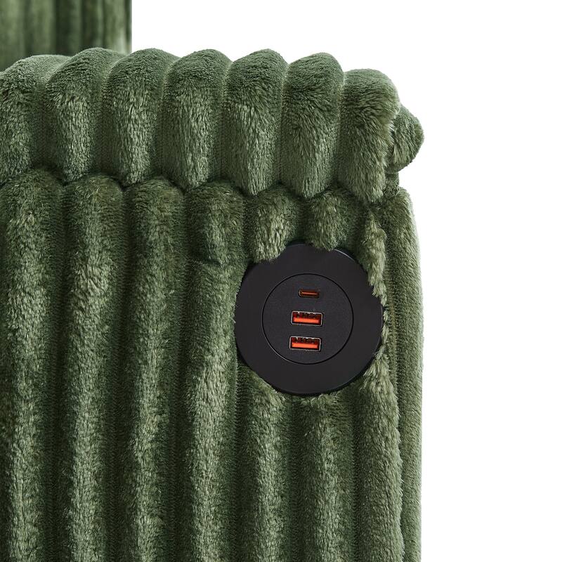 133" Corduroy 4-Seater Sofa with USB Ports, Hidden Storage Arms & Flip-Top Cup Holders