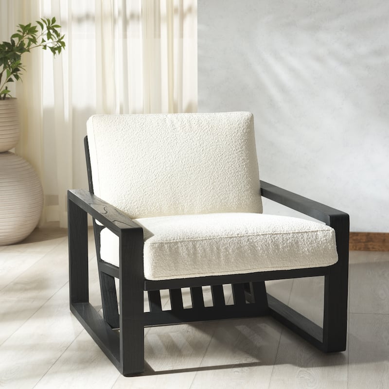 SAFAVIEH Couture Decarlo Boucle Wooden Frame Accent Chair - 30"W x 33"D x 27"H