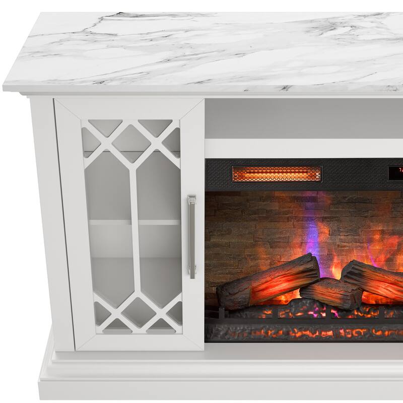 duraflame® Electric Fireplace Media Console for 65 Inch TVs with Glass Doors, Bright White