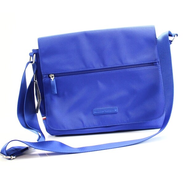 mens blue leather messenger bag