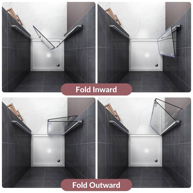 Elegant Bi-Fold Frameless Pivot Swing Shower Door Enclosure with Clear Glass Panel and Hardware Kit Reversible Installation