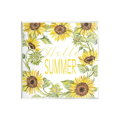 Stupell Industries Hello Summer Warm Yellow Sunflower Typography Border Wood Wall Art, Design by Cindy Jacobs