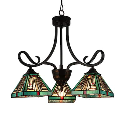 Tiffany-Style Mission Design 3-light Blackish Bronze Chandelier