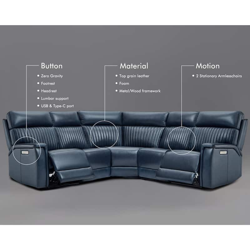 5PCS, 2 power Recliners, Leather Reclining Sectional with Power headrest & lumbar