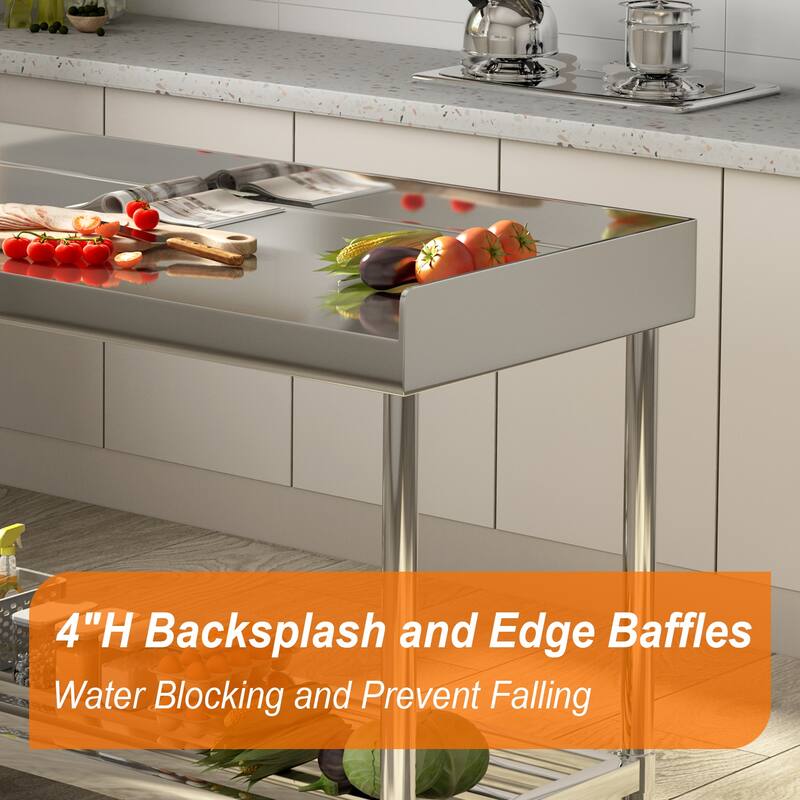 48 x 24 Inches Stainless Steel Work Table with Backsplash