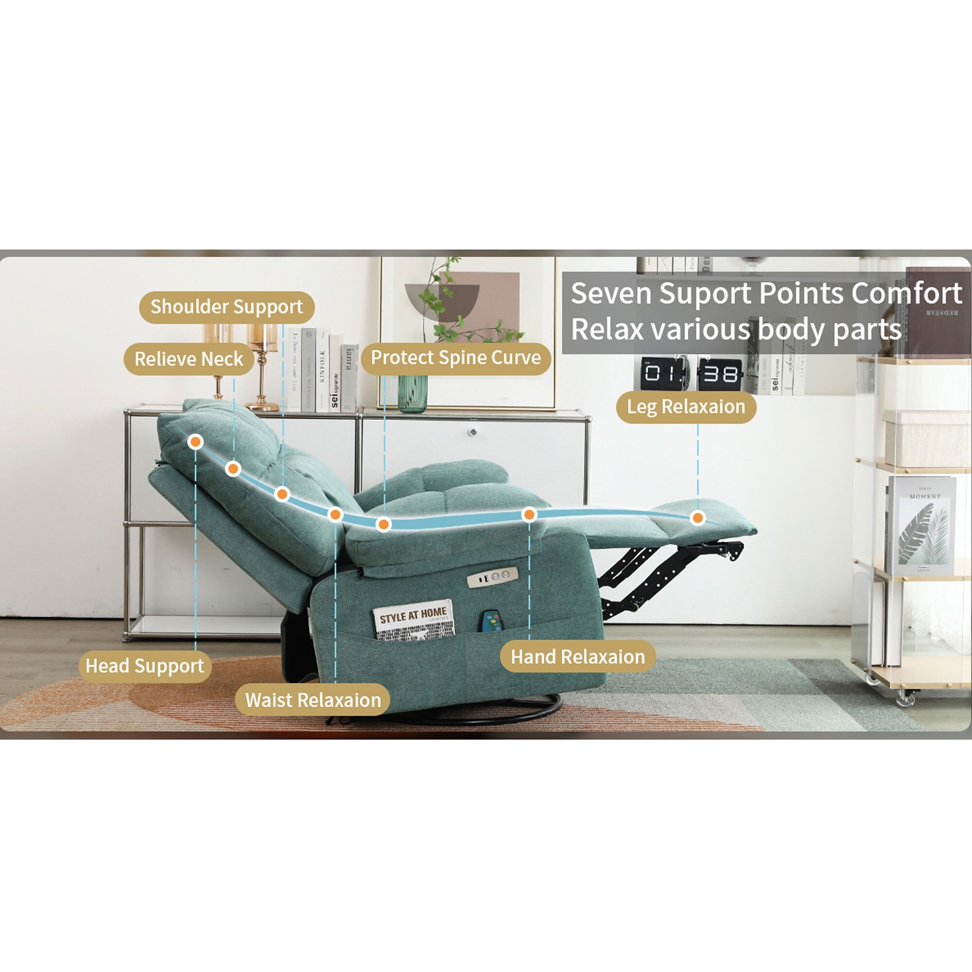 XINMICS Swivel Recliner Chair, Glider Rocking Power Recliner with