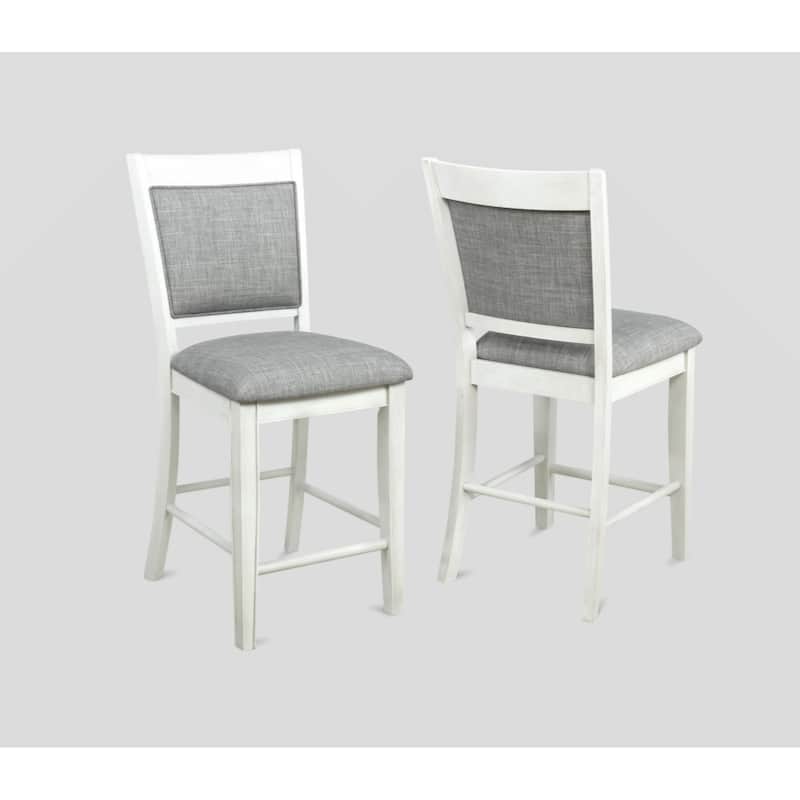Farmhouse Style 2pc Linen Counter Height Chair Bar Stool Footrest Wooden Furniture