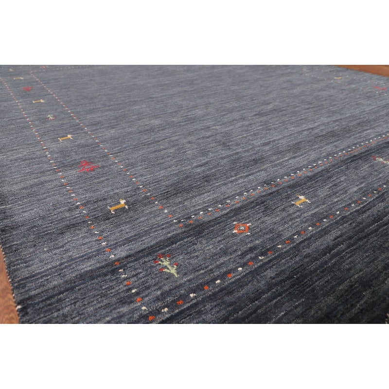Navy Blue Tribal Gabbeh Indian Area Rug Handmade Wool Carpet - 7'11"x 9'9"