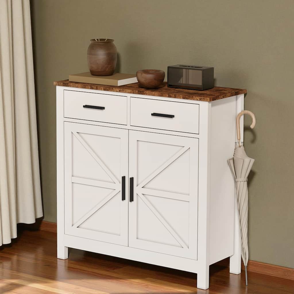 Modern Farmhouse Buffet Cabinet with 2 Drawers and 2 Doors, Kitchen Sideboard Coffee Bar Storage Cabinet