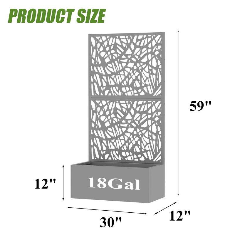 Metal Galvanized Planter Box with Trellis Privacy Screen Lockable Wheels