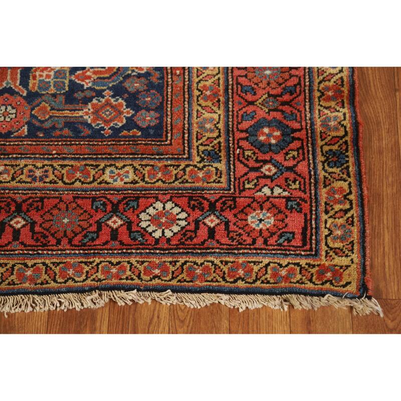 Hand Knotted Oriental 100% Wool Carpet Traditional All-Over Navy Blue & Blues Malayer Runner Rug - 16' 9'' X 3' 7''