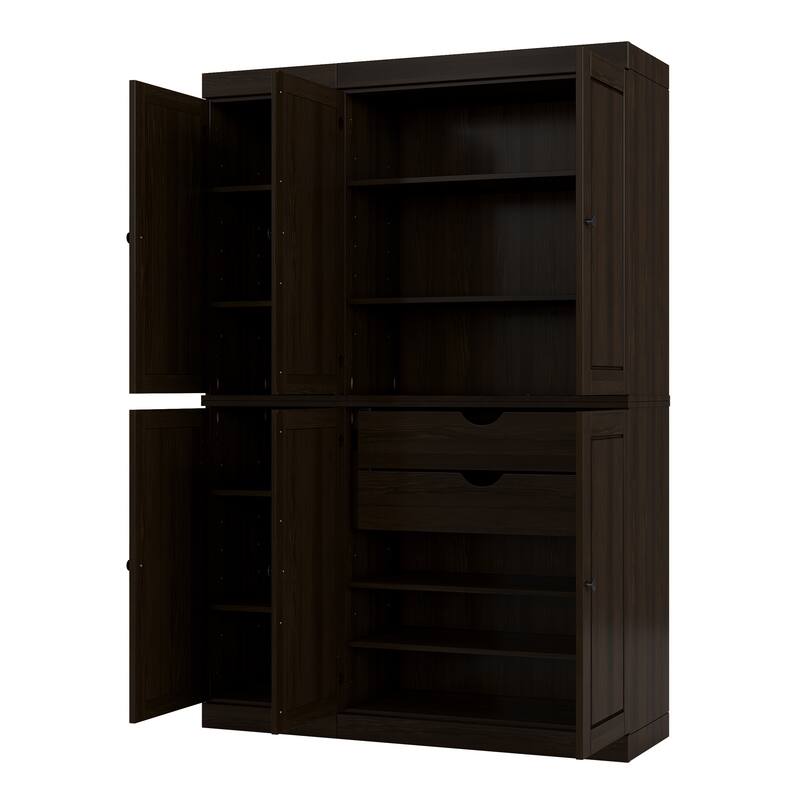 Solid Wood Tall Freestanding Kitchen Pantry Cabinet with Doors & Drawers, Adjustable Shelves, Modular Storage, 48.5" W x 71.5" H - Espresso