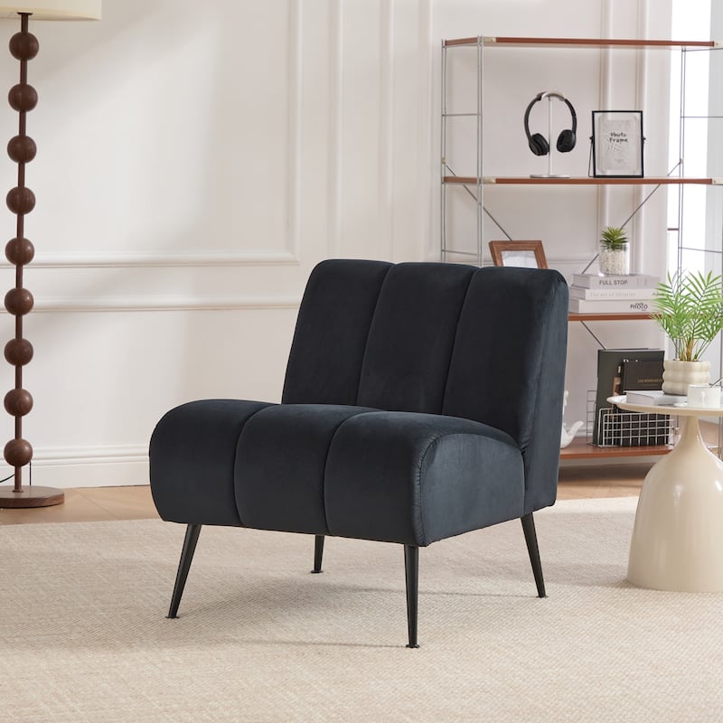 Modern Upholstered Armless Chair with Black Metal Legs,Accent Chair for Living Room,Bedroom,Office and Reading Room