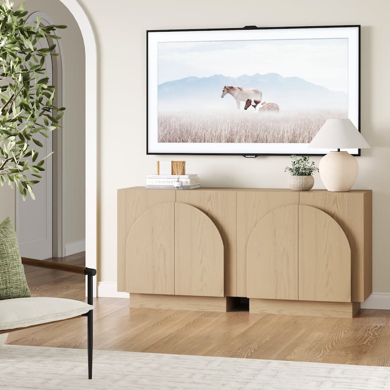 Iris Wooden Accent Cabinet, Sideboard Credenza or TV Stand with Arched Cabinet Doors and Adjustable Shelves