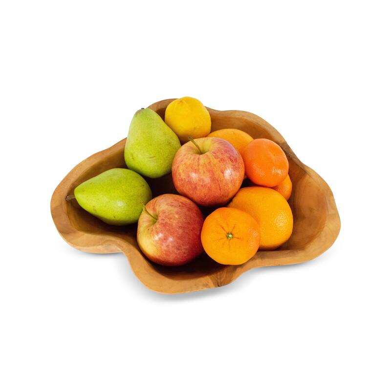13" Solid Wood Fruit Bowl - Hand Carved Decorative Serving Bowl, Natural Rustic Home Decor - 13" wide x 11" deep x 3" tall
