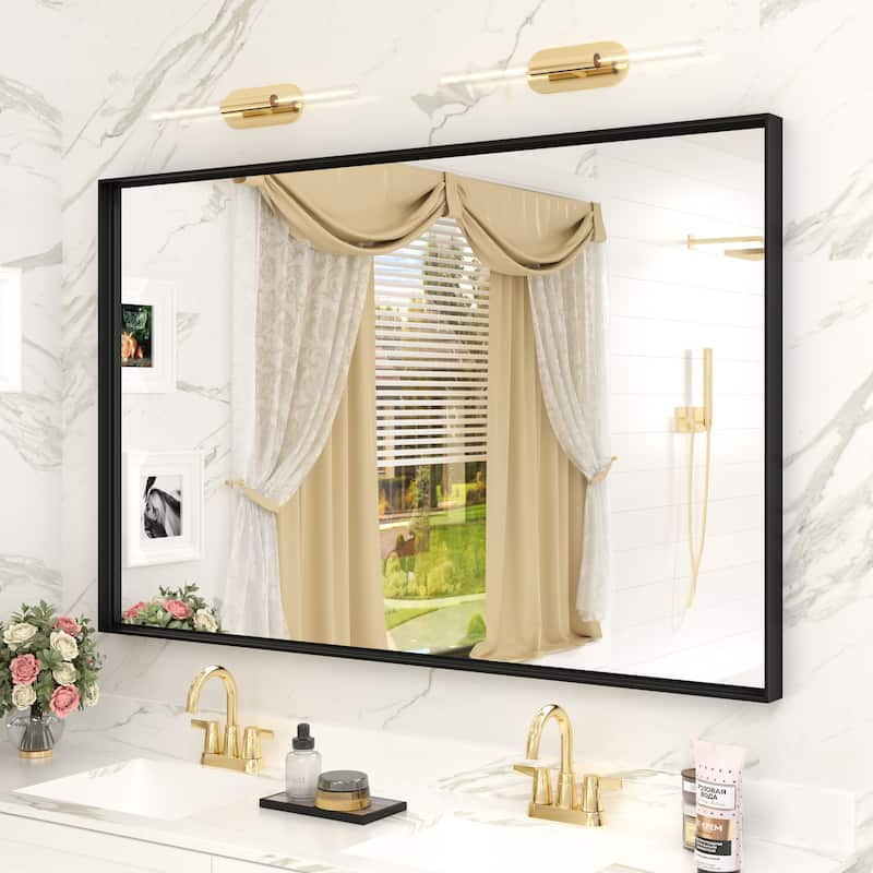 Full Size Metal Frame Wall Mirror Black Tempered Glass for Bathroom - 30x48