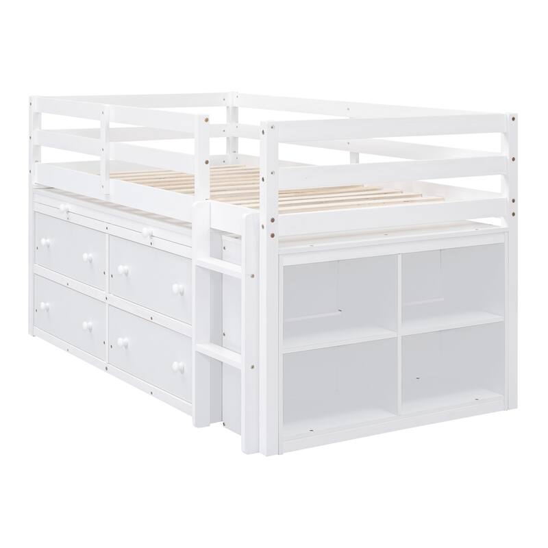 Twin Size Loft Bed with Retractable Writing Desk and 4 Drawers