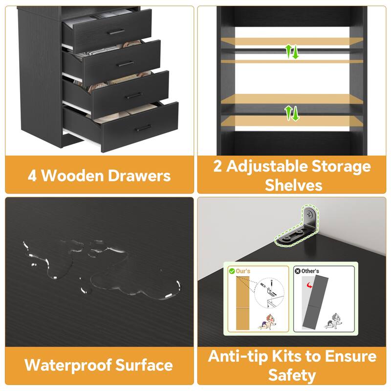 Freestanding Closet Organizer with 4 Drawers and 4 Shelves, Wooden Closet System for Walk-in Closet