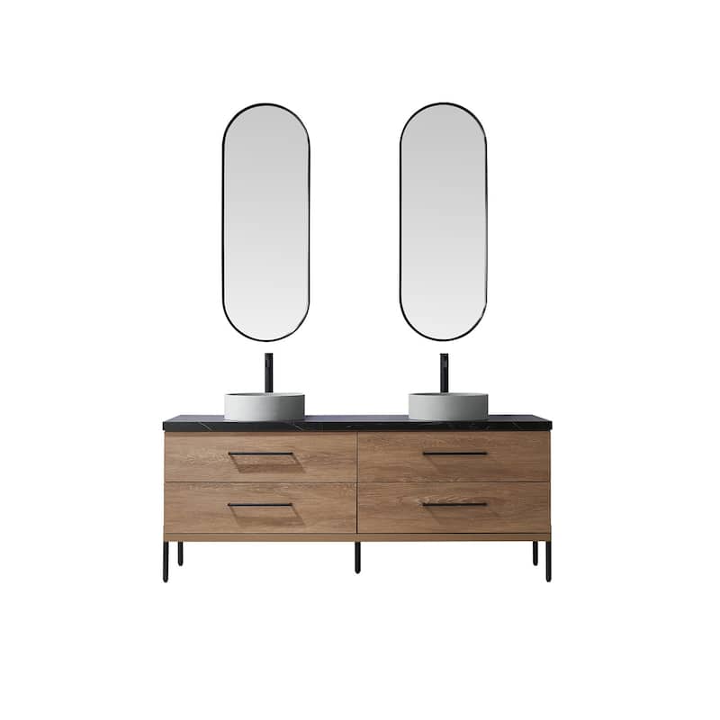 Miseno MV-705172C Trento 72" Free Standing Double Basin Vanity Set - North American Oak / Black - Oak Finish