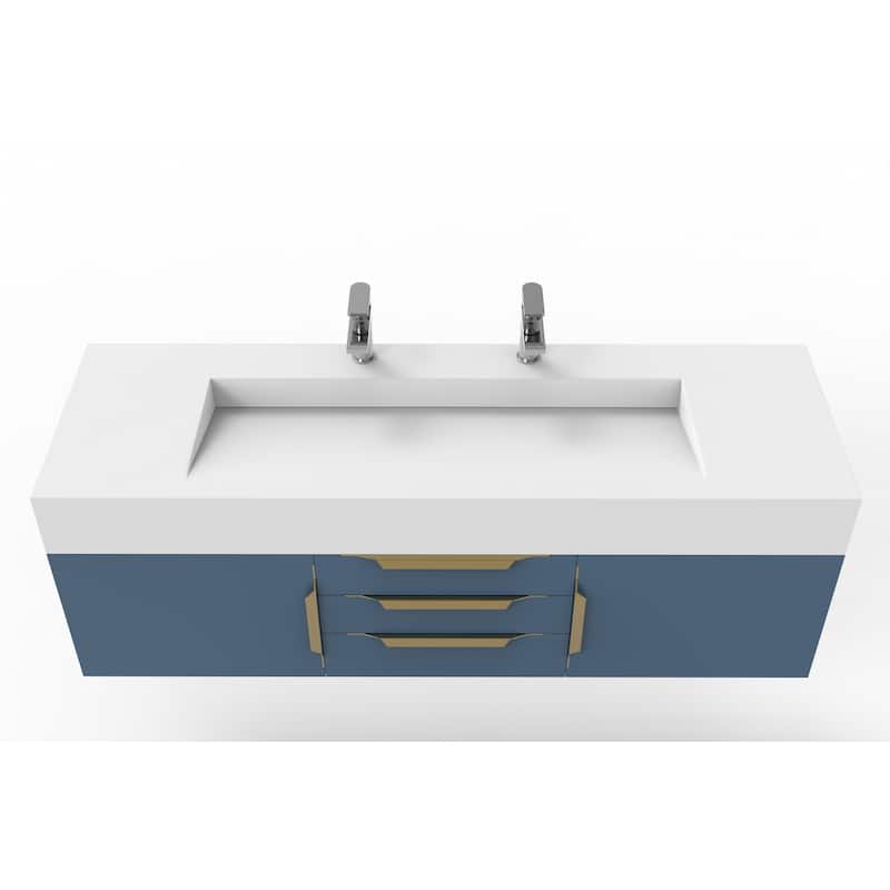 Nile 60" Wall Mounted Bathroom Vanity Set w/ White Top