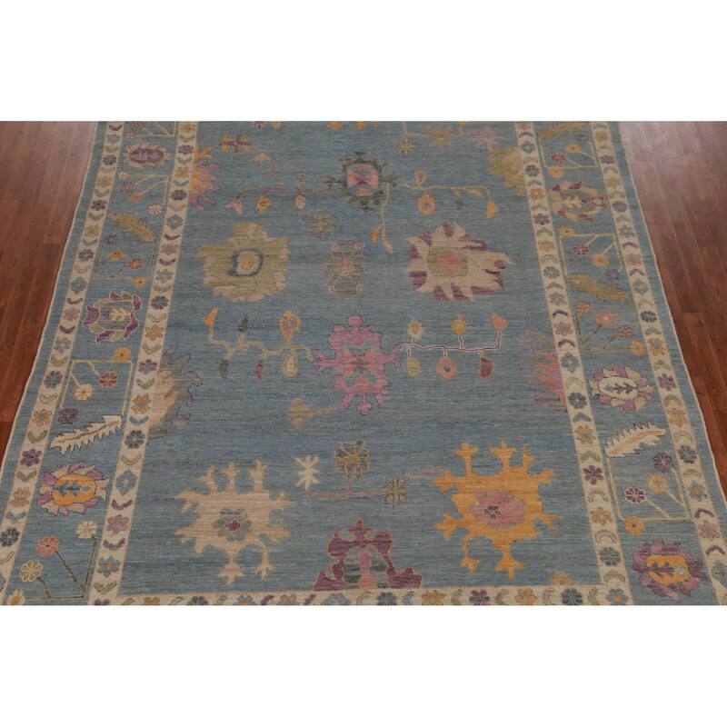 Hand Knotted Oriental 100% Wool Carpet Transitional All-Over Navy Blue & Blues Oushak Area Rug - 12' 9'' X 9' 1''