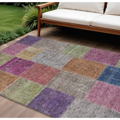 HomeRoots Patchwork Transitional Rectangle Outdoor Rug