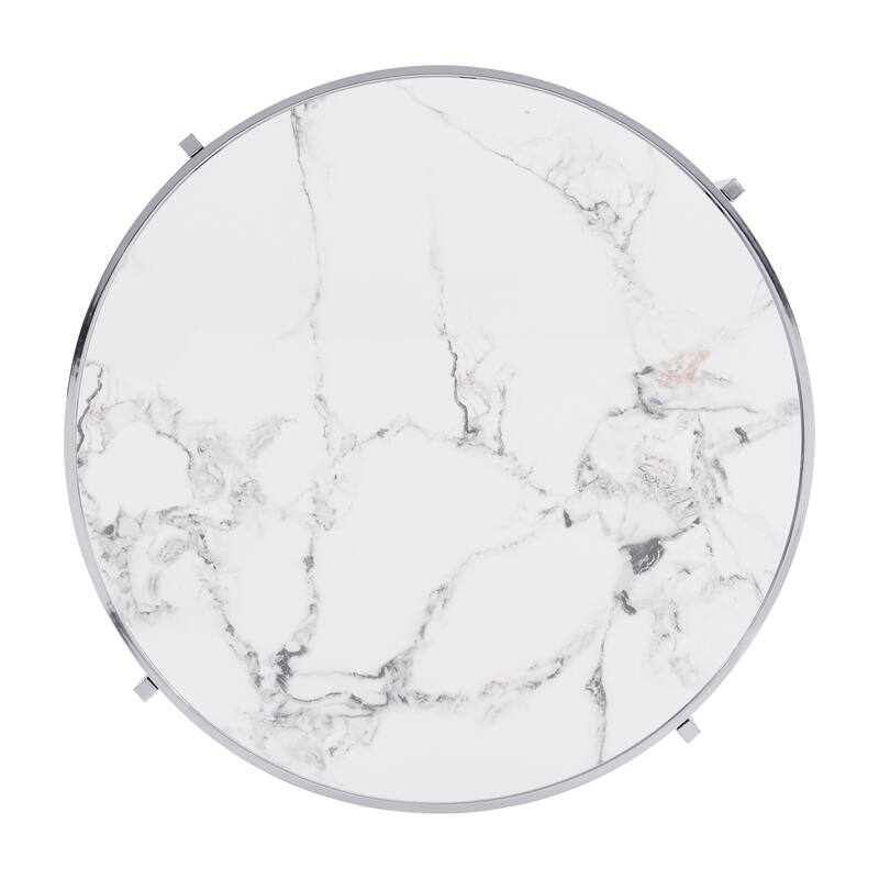 Round Coffee Table with Sintered Stone Top and Sturdy Metal Frame