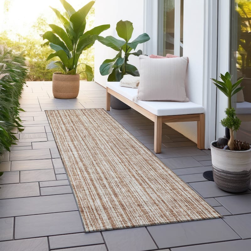 Machine Washable Indoor/ Outdoor Chantille Contemporary Striped Rug - Paprika - 2'3" x 7'6"