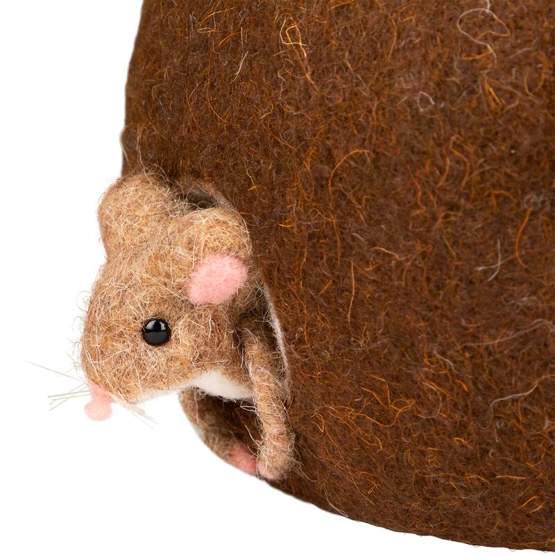 Gingerbread Cake and Mice Christmas Decoration - 13" - Brown and White