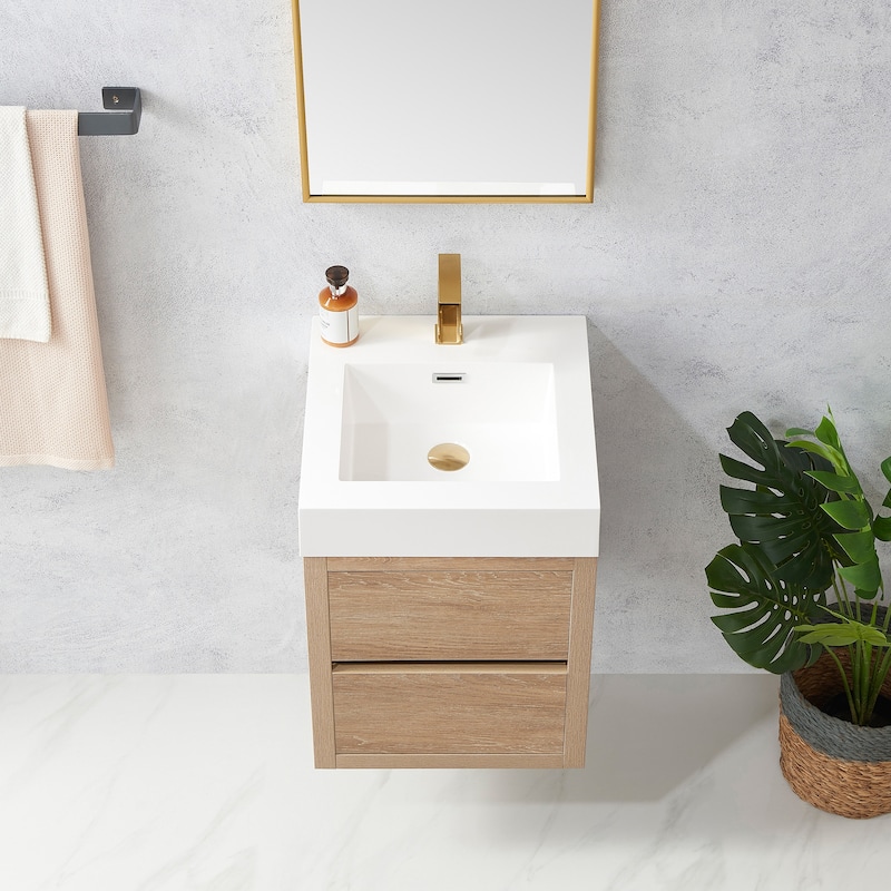 Palencia Single Floating Vanity with White Sink Top without Mirror - 18in.