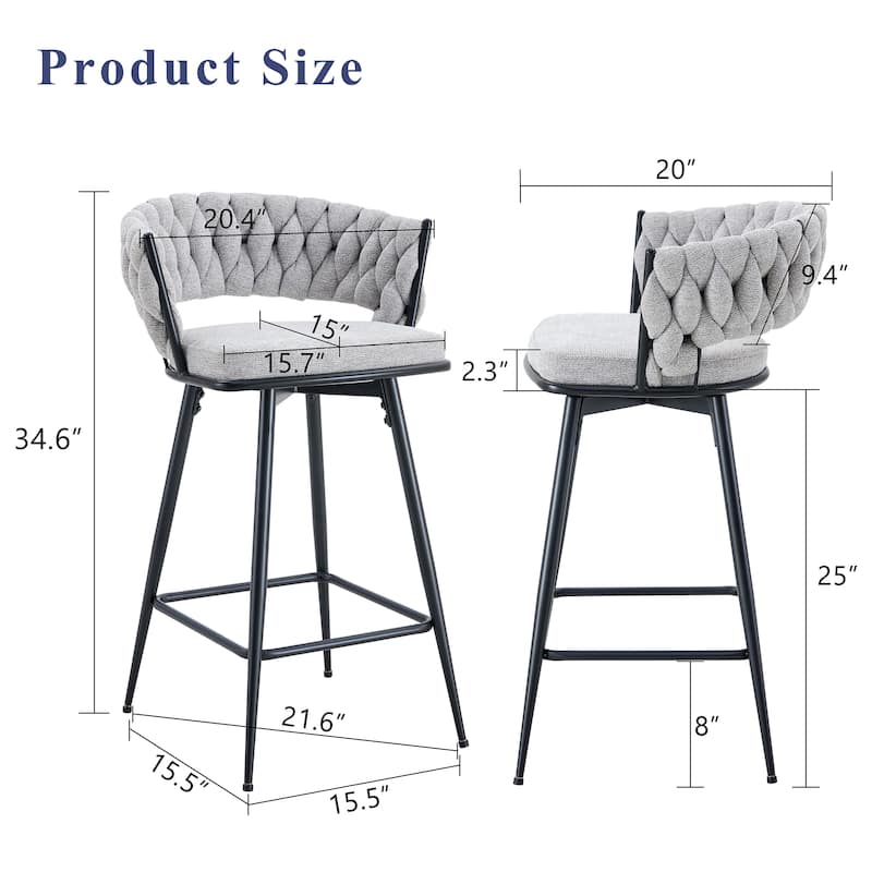 Modern Swivel Bar Stool with Adjustable Foot Pad and Non-Slip Foot Ring, Counter Height Dining Chairs Set of 4