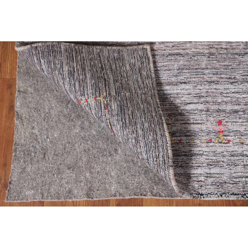 Striped Gabbeh Indian Area Rug Hand-Knotted Brown Wool Carpet - 7'10"x 9'9"