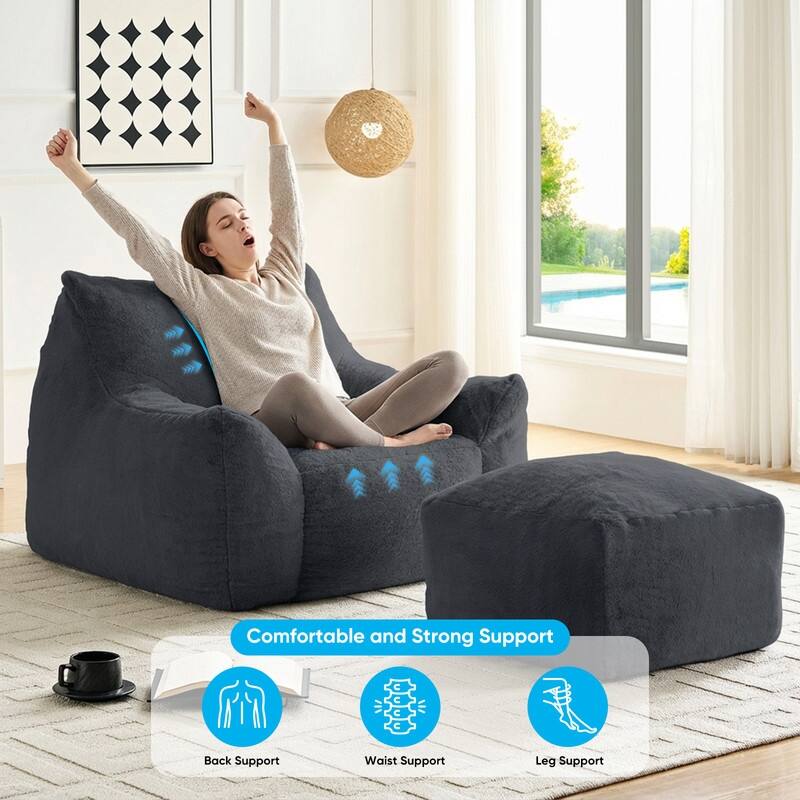 MIxoy Oversized Modern Bean Bag Chair with Ottoman,Lazy Sofa with Armrest