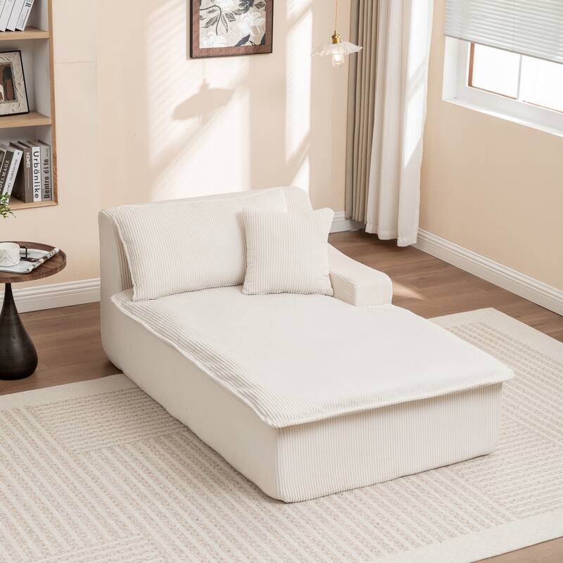 Right/Left Chaise Lounge Sofa Bed - No Assembly, Oversized Sleeper Chair - Living Room, Movie Room, Bedroom - Left+Beige