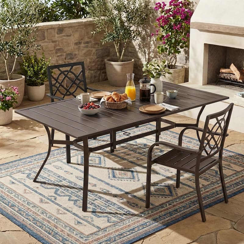 Aoodor Patio Metal Dining Table with Adjustable Umbrella Hole