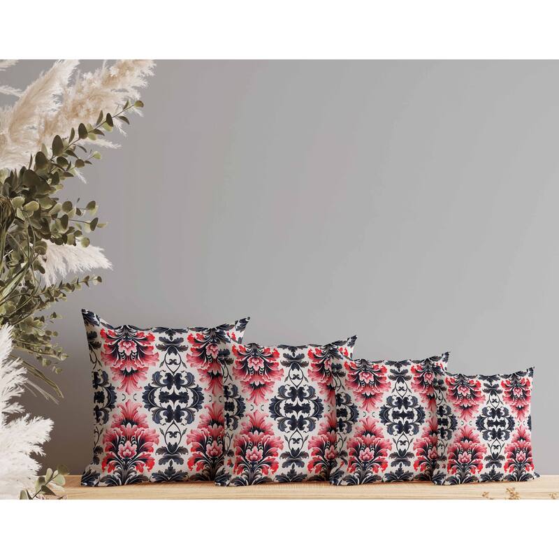 Damask Rapture Indoor/Outdoor Reversible Throw Pillow Grey and Pink