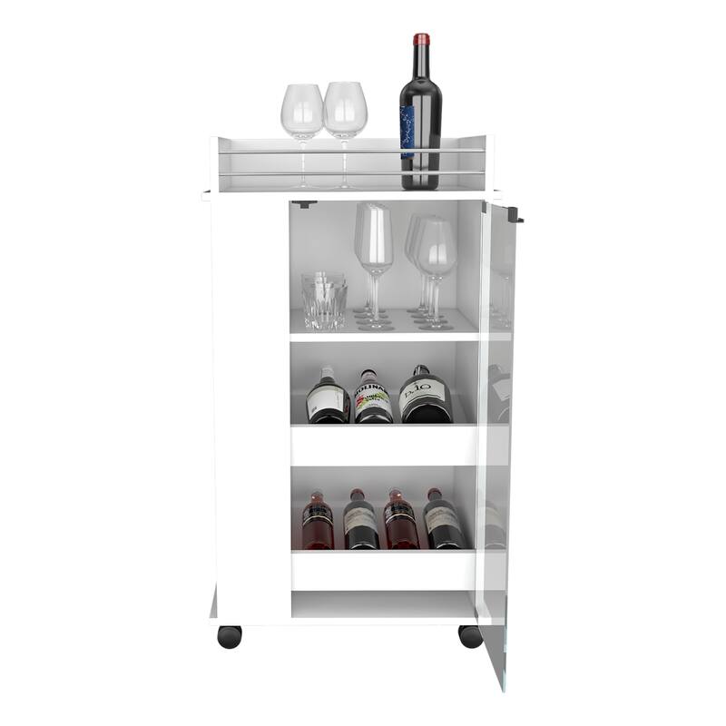 Bar Cart with Casters,Glass Door and 2-Side Shelf for Kitchen,Living Room and Dinning