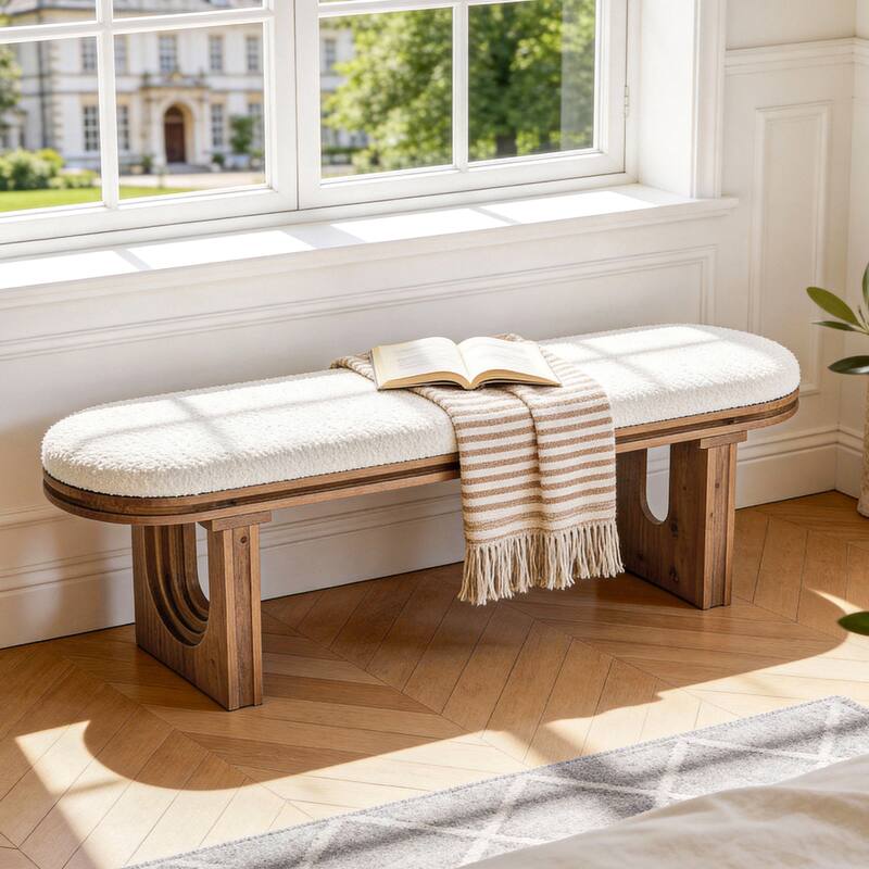 47.24" Bedroom Bench, Upholstered Bench for Bedroom End of Bed - Brown + White