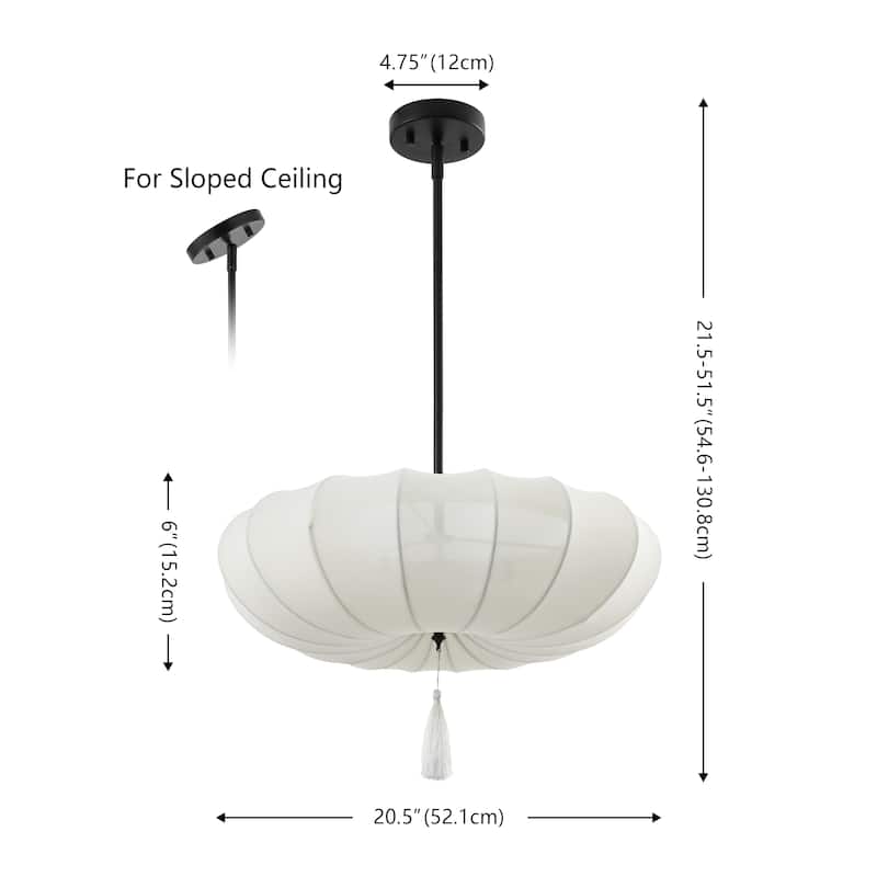 SAFAVIEH Couture Amelie, 3-Light, 21-inch, Fabric/Metal Pendant - 21"W x 21"D x 52"H